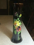 Vintage 12" Brown Glaze Pottery Cylinder Vase Painted Flowers Bennington. Fixed Price $15.99.
