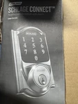 Schlage BE469 V 619 Touchscreen Deadbolt W/ Alarm, Century, Satin Nickel. Fixed Price $125.00.