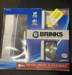 Brinks Tulip Style Keyed Entry Door Knob And Single Deadbolt, Satin Nickel. Fixed Price $35.00.