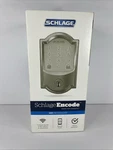 Schlage Encode Smart Wi-fi Deadbolt Camelot Satin Nickel BE489WBCAM619 Open Box. Fixed Price $139.99.