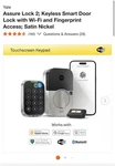 Yale Assure Lock 2 Touch Biometric Fingerprint Keyless Entry Satin Nickel. Fixed Price $138.46.