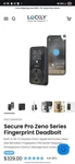 Lockly Secure Pro Zeno Fingerprint Wi-fi Smart Deadbolt Black Keyless Entry. Fixed Price $300.00.