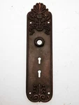 Antique Sargent & Co Large Ornate Front Door Backplate Two Key Holes. Fixed Price $50.00.