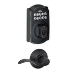 Schlage Camelot Aged Bronze Electronic Door Lock Deadbolt With Accent Handl. Fixed Price $130.00.