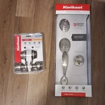 Kwikset Smartkey Security Satin Nickel Single Cylinder Deadbolt W/ Knobs Bundle. Fixed Price $65.00.