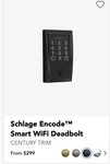 Schlage Encode Smart Wifi Deadbolt - Century Trim Aged Bronze Open Box. Fixed Price $148.00.