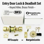 Keyed Alike Door Lock & Deadbolt Set Brass Finish, 4 Keys, Choose Brand. Fixed Price $24.99.