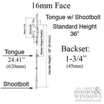 Hoppe HLS9000 16MM Manual 45/92 Gear Shootbolt Tongue 24.41" 1/2" Db. Fixed Price $190.29.