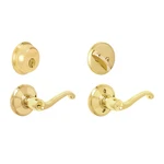 Schlage Flair Brass Single Cylinder Deadbolt Key Entry Door Handle Combo. Fixed Price $33.98.