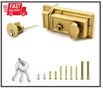 Qwork Night Latch Deadbolt Rim Lock With Key Gold Finish Antique Style. Fixed Price $13.65.