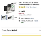Yale Assure Lock 2 Smart Door Wi-fi Touchscreen Keypad Satin Nickel. Fixed Price $100.00.