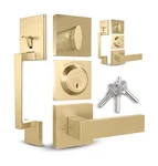 Mega Handles - Tobelle Square Satin Brass Door Lock, Keyless Interior.... Fixed Price $115.14.