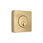 Square Brushed Gold Single Cylinder Deadbolt Featuring Dual Keyway. Fixed Price $15.99.