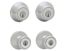 Kwikset Tylo Satin Chrome Entry Door Knob & Single Cylinder Deadbolt Pack. Fixed Price $30.00.