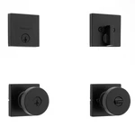 Kwikset Sora Matte Black Keyed Entry Door Knob & Deadbolt Combo Pack Smartkey. Fixed Price $42.99.