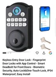 Keyless Entry Door - Fingerprint Locks With App Control Smart Deadbo. Fixed Price $39.95.