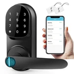 Keyless Entry Smart Lock - Fingerprint & Keypad Access, Front Door Handle, Black. Fixed Price $186.25.