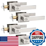 Tinewa 4 Pack Privacy Square Brushed Nickel Door Handles Interior Keyless. Fixed Price $97.01.