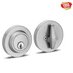 Satin Nickel Single Cylinder Deadbolt Lock High Security & Sleek Round Design. Fixed Price $64.95.