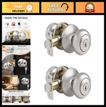 Modern Brushed Nickel Entry Door Knobs With Lock - Keyed Alike, 2 Pack For Home. Fixed Price $54.99.