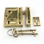 Signature Hardware Vertical Iron Rim Lock Set, Left Hand, Polished Brass, 2-1/4". Fixed Price $26.00.