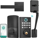 Heantle Smart Front Door Lock Set With Handle Wifi Keyless Fingerprint Deadbolt. Fixed Price $69.99.