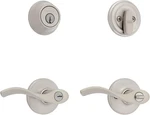 Kwikset Balboa Satin Nickel Keyed Entry Door Handle & Single Cylinder Deadbolt. Fixed Price $48.36.