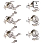 Probrico 3-PACK Keyed Entry Door Lever & Single Cylinder Deadbolt, Satin Nickel. Fixed Price $39.00.