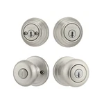 Kwikset Juno Satin Nickel Exterior Knob & Double Cylinder Deadbolt Combo New 5A. Fixed Price $58.98.