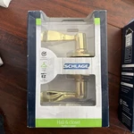 New Schlage Bed & Bath Brass Door Handle Lever Locking Set F10VACC605. Fixed Price $26.00.