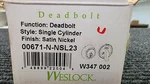 Used Weslock Grade Single Cylinder Deadbolt Satin Nickel 00671-N-NSL23. Fixed Price $22.84.