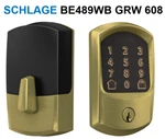 Schlage Encode Smart Wifi Deadbolt Greenwich Trim Satin Brass BE489WBGRW608. Fixed Price $279.00.