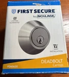 Schlage First Secure Outdoor/interior Deadbolt Satin Stainless Steel Finish. Fixed Price $29.99.