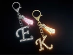 Personalized Rhinestone Initial Letter Keychain Sparkle Tassel Ring 1.5"X4". Fixed Price $12.99.